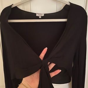Cropped tie front long sleeve